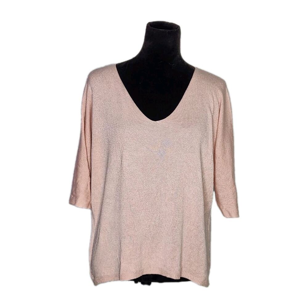 Free For Humanity Women's Oversized Dolman Sleeve V-Neck Sweater Pink OS